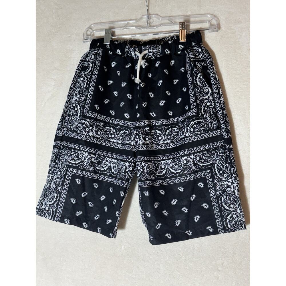 Unisex Bandanna Shorts Black Boho Hippie Elastic Waist Size Small